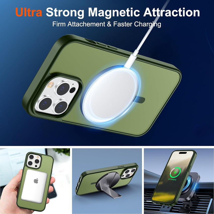 SUPFINE Magnetic for iPhone 14 Pro Max Case (Compatible with MagSafe) (Military Grade Drop Protection) Translucent Matte Shockproof Phone Case,Cangling Green - 7DAY'S