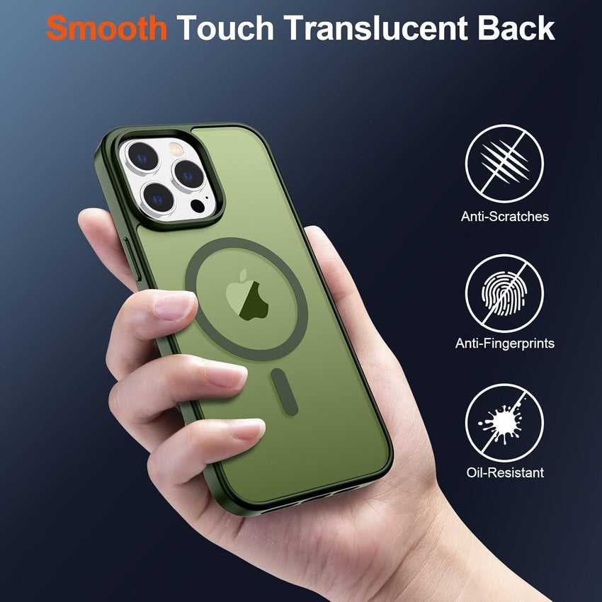 SUPFINE Magnetic for iPhone 14 Pro Max Case (Compatible with MagSafe) (Military Grade Drop Protection) Translucent Matte Shockproof Phone Case,Cangling Green - 7DAY'S