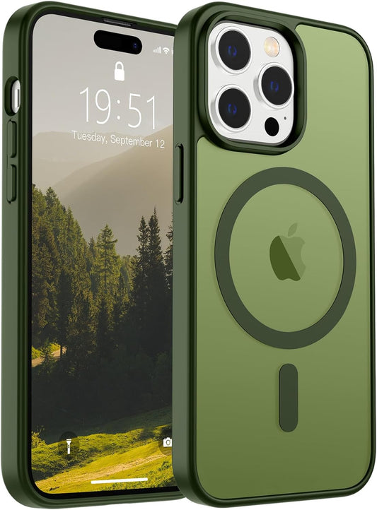 SUPFINE Magnetic for iPhone 14 Pro Max Case (Compatible with MagSafe) (Military Grade Drop Protection) Translucent Matte Shockproof Phone Case,Cangling Green - 7DAY'S