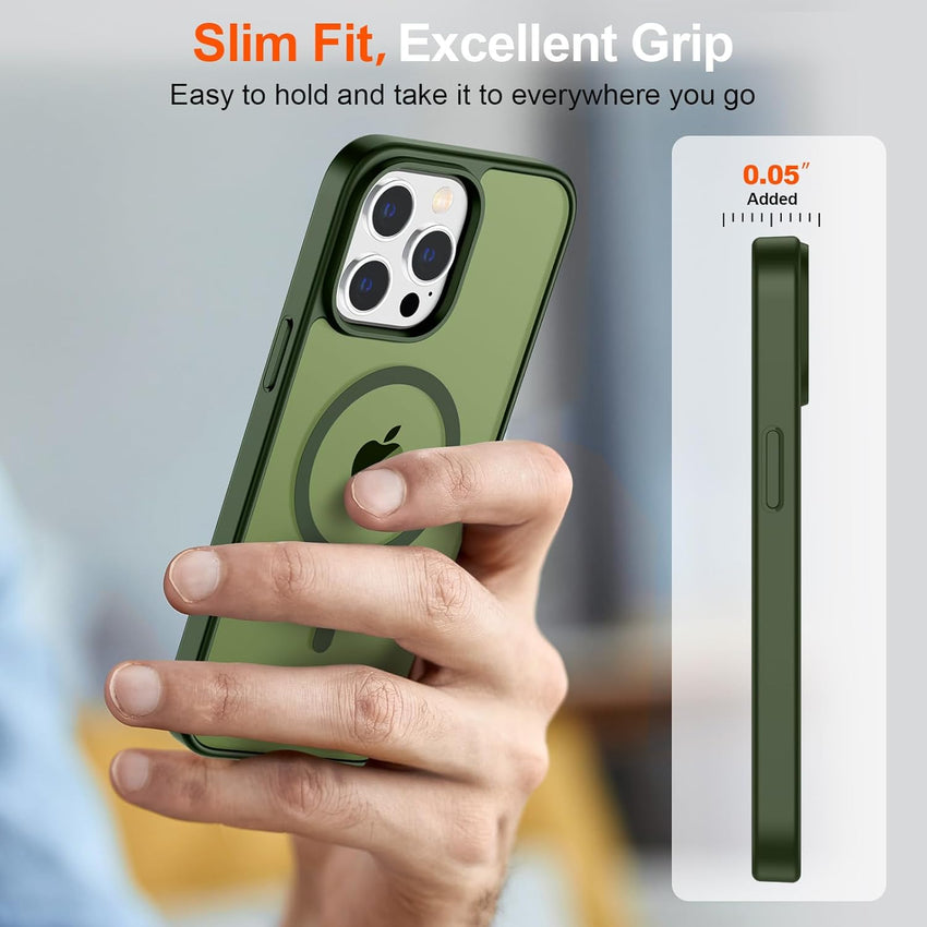 SUPFINE Magnetic for iPhone 14 Pro Max Case (Compatible with MagSafe) (Military Grade Drop Protection) Translucent Matte Shockproof Phone Case,Cangling Green - 7DAY'S