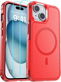 SUPFINE Magnetic for iPhone 15 Case, [Compatible with MagSafe] [15FT Military Grade Drop Protection] with [2pcs Tempered Glass Screen Protectors] Heavy Duty Shockproof Phone Case, Red - 7DAY'S