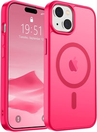 SUPFINE Magnetic for iPhone 15 Case (Compatible with MagSafe) (Military Grade Drop Protection) Slim Translucent Matte Shockproof with Anti - Fingerprint Phone Case,Hot Pink - 7DAY'S