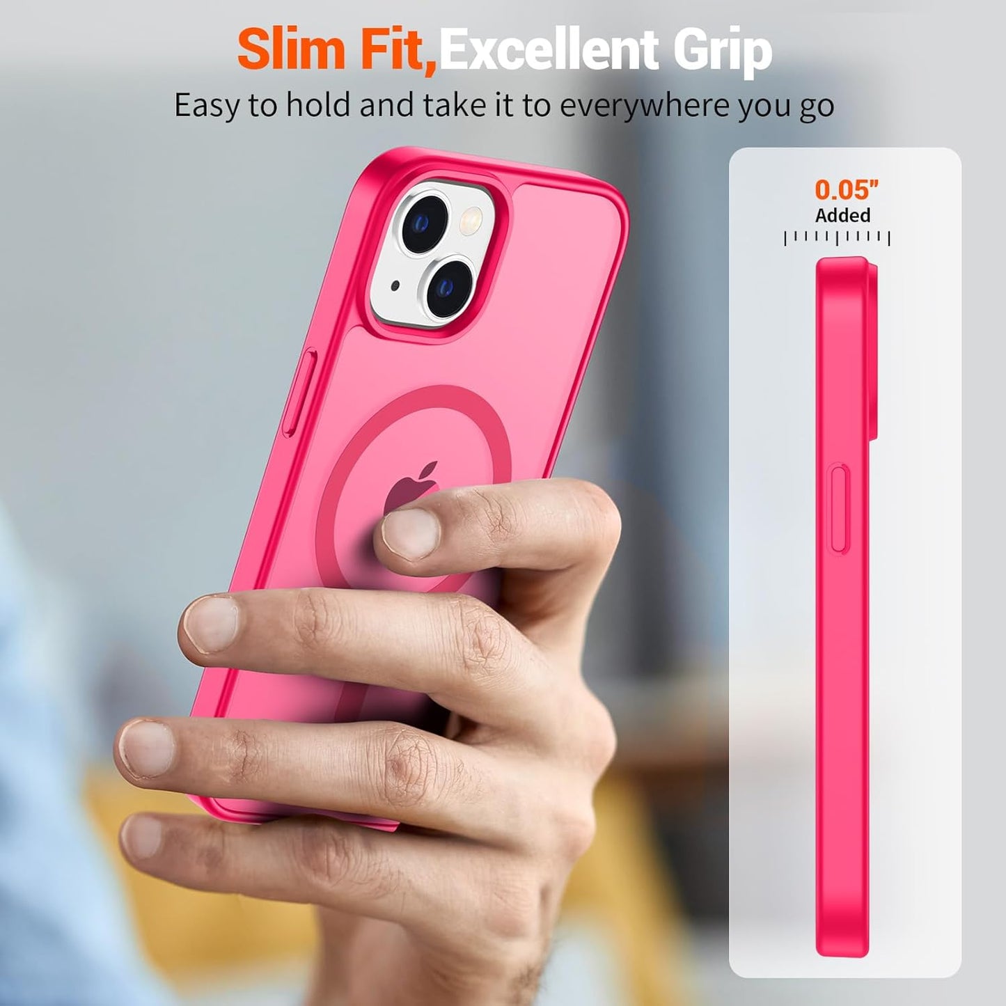 SUPFINE Magnetic for iPhone 15 Case (Compatible with MagSafe) (Military Grade Drop Protection) Slim Translucent Matte Shockproof with Anti - Fingerprint Phone Case,Hot Pink - 7DAY'S