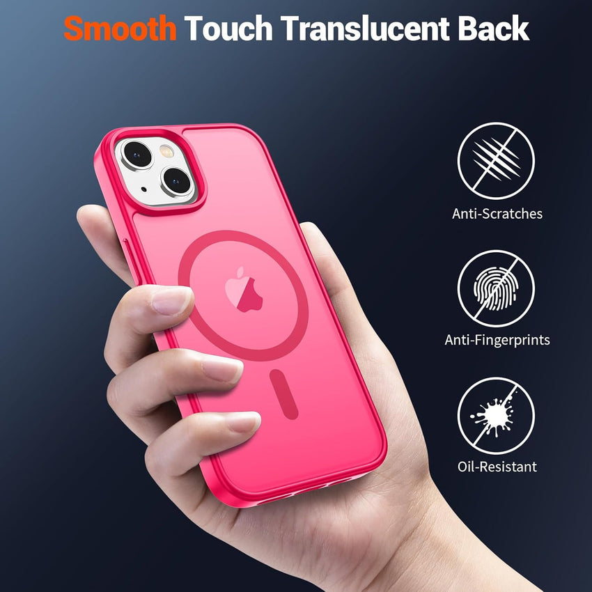 SUPFINE Magnetic for iPhone 15 Case (Compatible with MagSafe) (Military Grade Drop Protection) Slim Translucent Matte Shockproof with Anti - Fingerprint Phone Case,Hot Pink - 7DAY'S