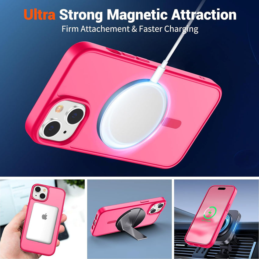 SUPFINE Magnetic for iPhone 15 Case (Compatible with MagSafe) (Military Grade Drop Protection) Slim Translucent Matte Shockproof with Anti - Fingerprint Phone Case,Hot Pink - 7DAY'S