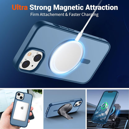 SUPFINE Magnetic for iPhone 15 Plus Case & iPhone 14 Plus Case(Compatible with MagSafe) (Military Grade Drop Protection) Slim Translucent Shockproof with Anti - Fingerprint Phone Case,Deep Blue - 7DAY'S