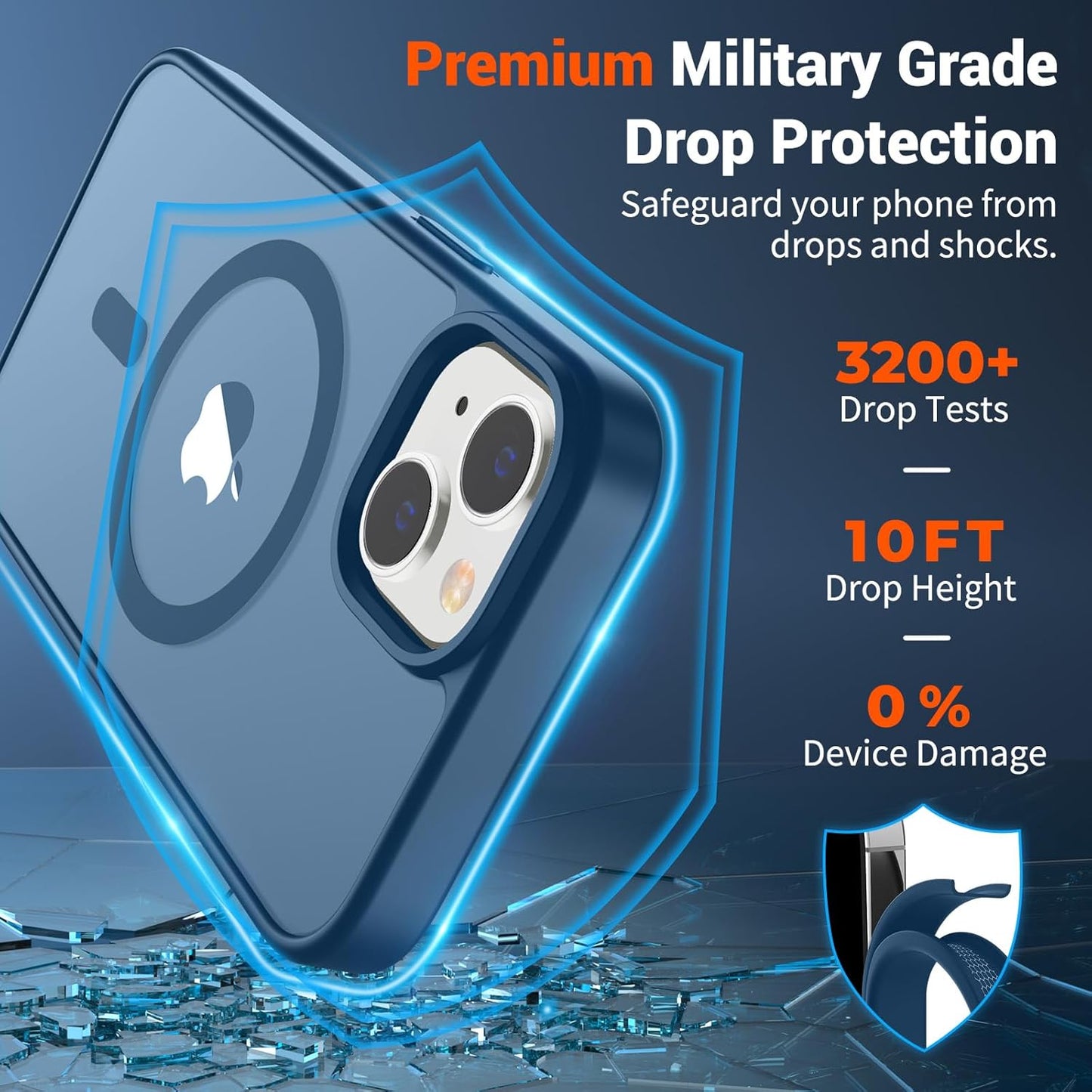 SUPFINE Magnetic for iPhone 15 Plus Case & iPhone 14 Plus Case(Compatible with MagSafe) (Military Grade Drop Protection) Slim Translucent Shockproof with Anti - Fingerprint Phone Case,Deep Blue - 7DAY'S