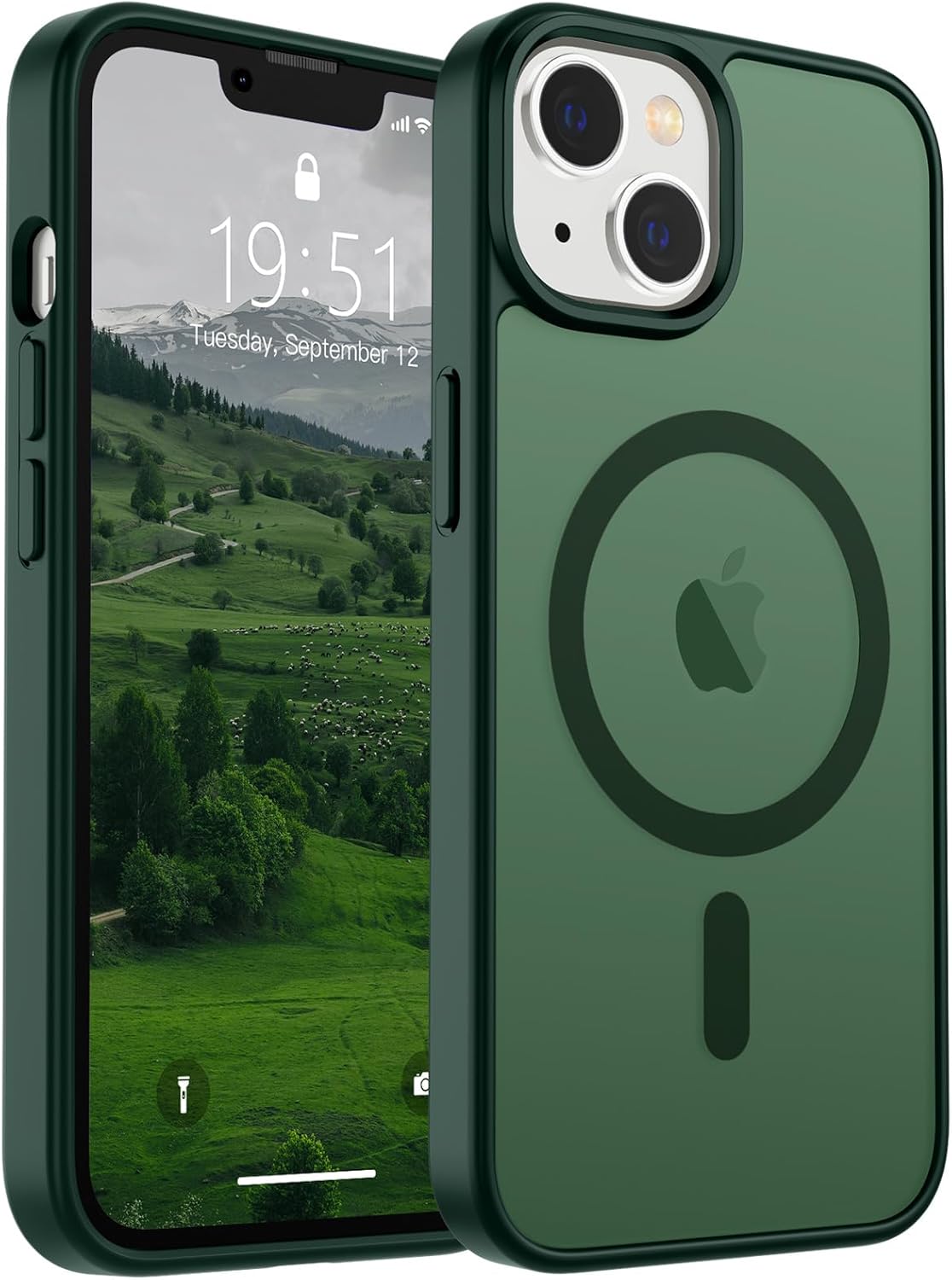 SUPFINE Magnetic for iPhone 15 Plus Case & iPhone 14 Plus Case(Compatible with MagSafe)(10 FT Military Grade Drop Protection) Slim Translucent Shockproof Phone Case,Forest Green - 7DAY'S