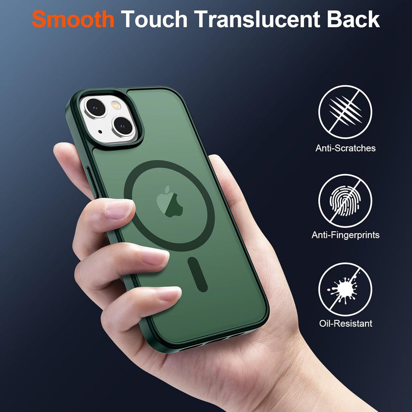 SUPFINE Magnetic for iPhone 15 Plus Case & iPhone 14 Plus Case(Compatible with MagSafe)(10 FT Military Grade Drop Protection) Slim Translucent Shockproof Phone Case,Forest Green - 7DAY'S