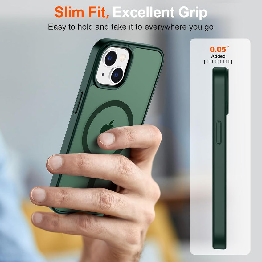 SUPFINE Magnetic for iPhone 15 Plus Case & iPhone 14 Plus Case(Compatible with MagSafe)(10 FT Military Grade Drop Protection) Slim Translucent Shockproof Phone Case,Forest Green - 7DAY'S