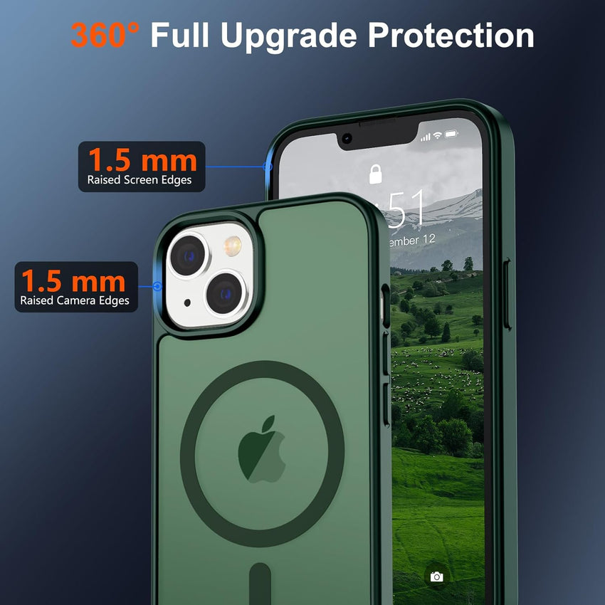SUPFINE Magnetic for iPhone 15 Plus Case & iPhone 14 Plus Case(Compatible with MagSafe)(10 FT Military Grade Drop Protection) Slim Translucent Shockproof Phone Case,Forest Green - 7DAY'S