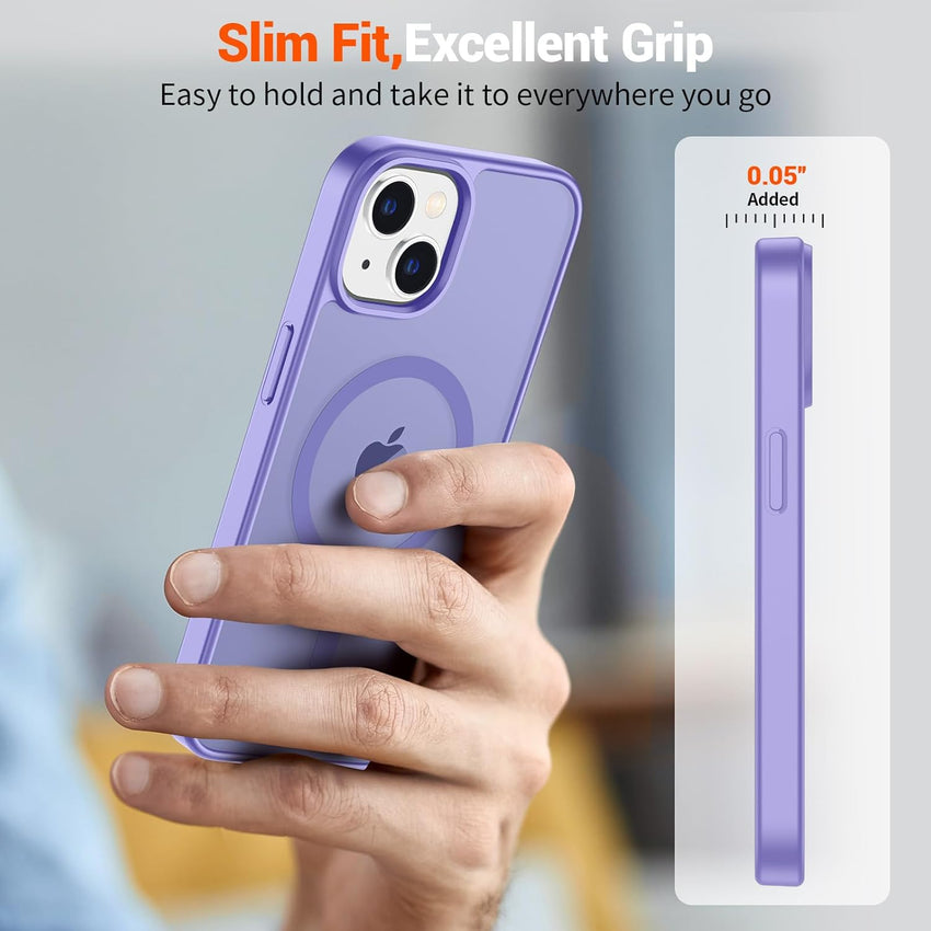 SUPFINE Magnetic for iPhone 15 Plus Case & iPhone 14 Plus Case(Compatible with MagSafe)(Military Grade Drop Protection) Slim Translucent Shockproof with Anti - Fingerprint Phone Case,Purple - 7DAY'S