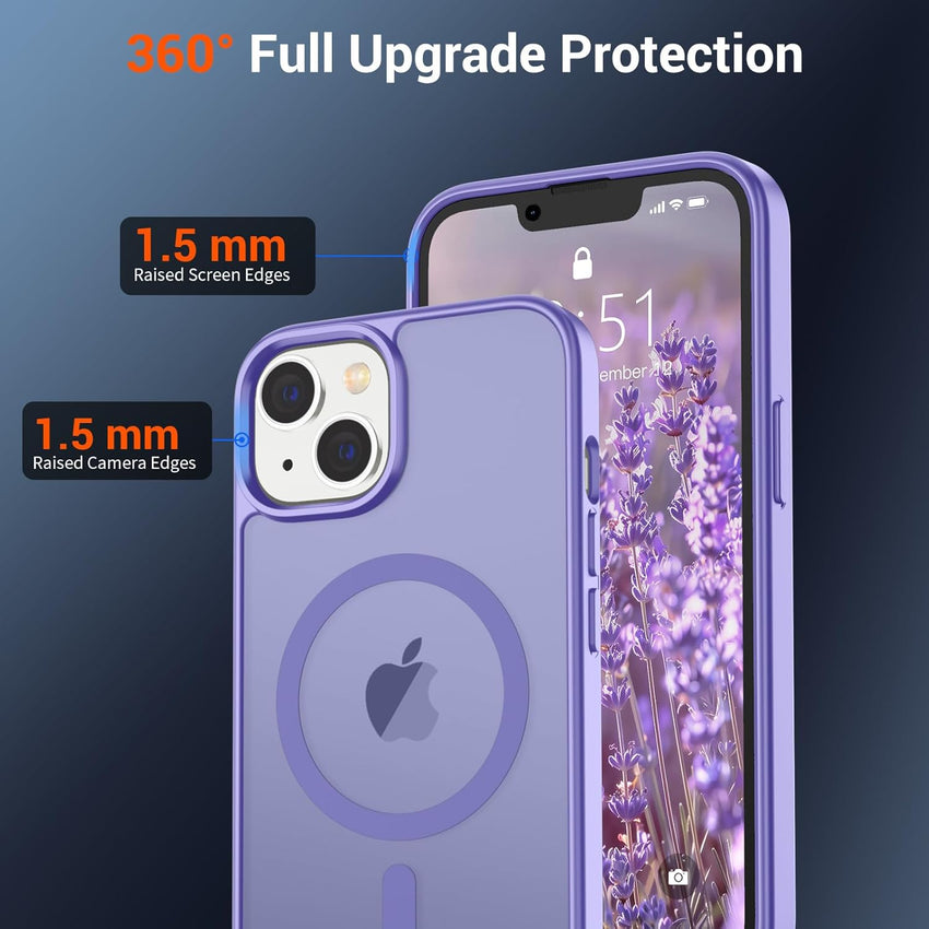 SUPFINE Magnetic for iPhone 15 Plus Case & iPhone 14 Plus Case(Compatible with MagSafe)(Military Grade Drop Protection) Slim Translucent Shockproof with Anti - Fingerprint Phone Case,Purple - 7DAY'S
