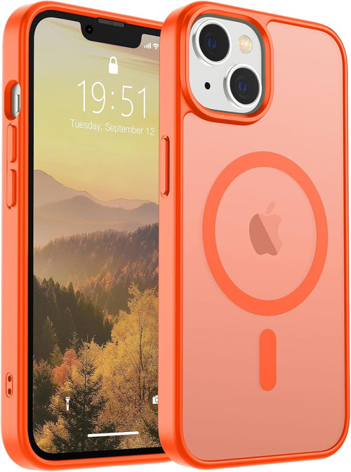 iPhone 15 Plus Case & iPhone 14 Plus Case(Compatible with MagSafe)(Military Grade Drop Protection) Slim Translucent Shockproof with Anti-Fingerprint Phone Case,Orange