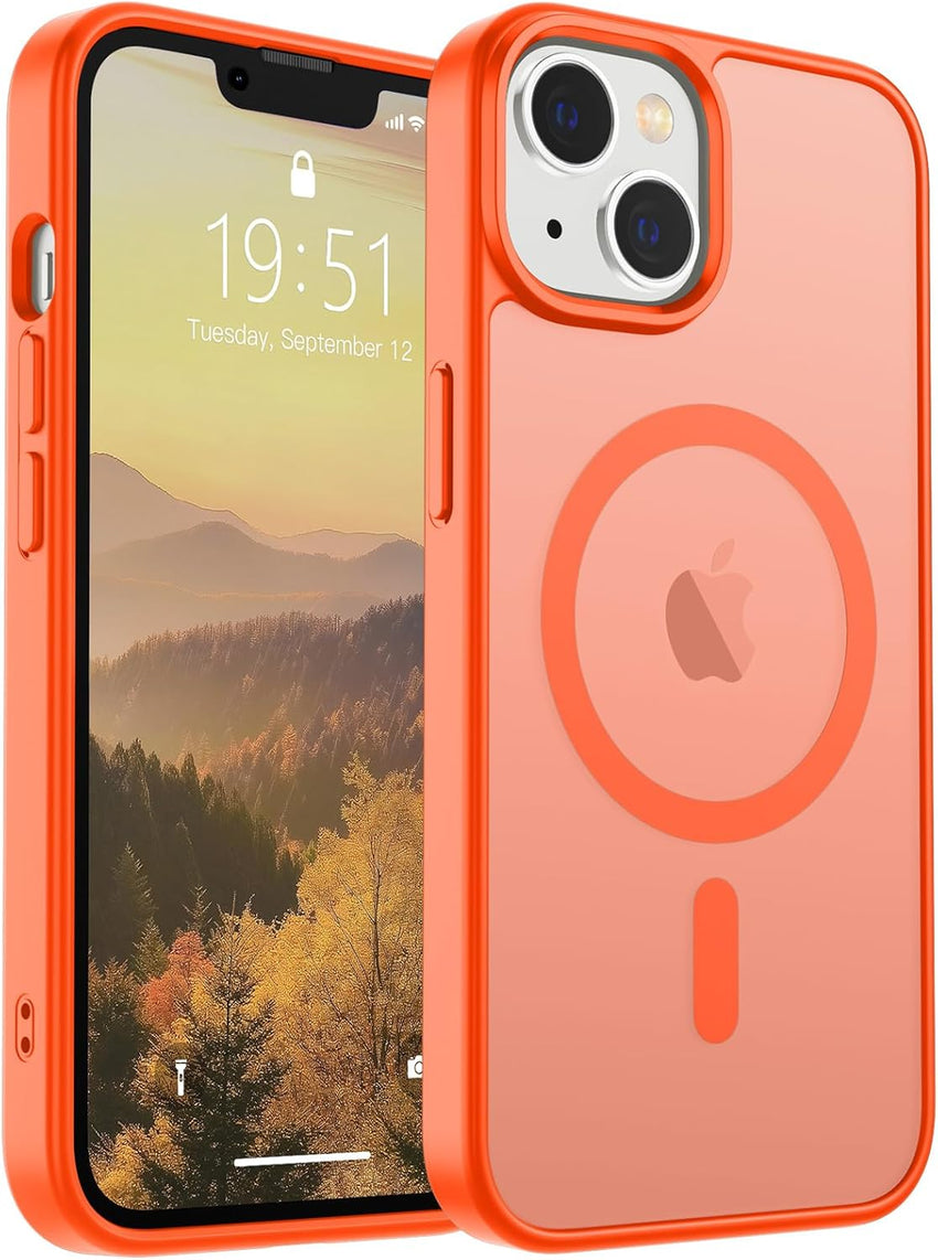 SUPFINE Magnetic for iPhone 15 Plus Case & iPhone 14 Plus Case(Compatible with MagSafe)(Military Grade Drop Protection) Slim Translucent Shockproof with Anti - Fingerprint Phone Case,Orange - 7DAY'S