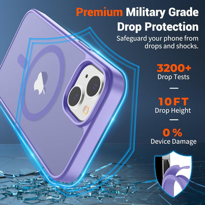 SUPFINE Magnetic for iPhone 15 Plus Case & iPhone 14 Plus Case(Compatible with MagSafe)(Military Grade Drop Protection) Slim Translucent Shockproof with Anti - Fingerprint Phone Case,Purple - 7DAY'S