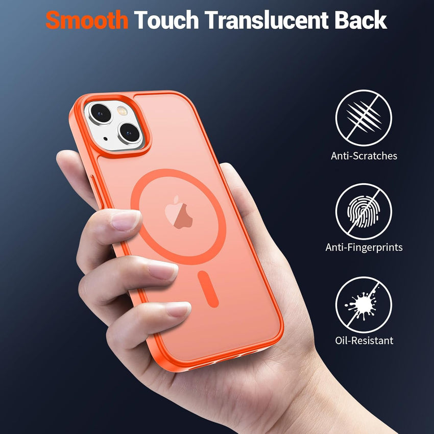 SUPFINE Magnetic for iPhone 15 Plus Case & iPhone 14 Plus Case(Compatible with MagSafe)(Military Grade Drop Protection) Slim Translucent Shockproof with Anti - Fingerprint Phone Case,Orange - 7DAY'S