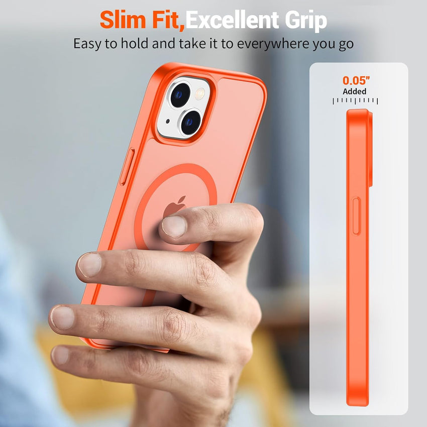 SUPFINE Magnetic for iPhone 15 Plus Case & iPhone 14 Plus Case(Compatible with MagSafe)(Military Grade Drop Protection) Slim Translucent Shockproof with Anti - Fingerprint Phone Case,Orange - 7DAY'S
