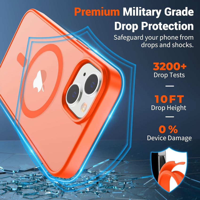 SUPFINE Magnetic for iPhone 15 Plus Case & iPhone 14 Plus Case(Compatible with MagSafe)(Military Grade Drop Protection) Slim Translucent Shockproof with Anti - Fingerprint Phone Case,Orange - 7DAY'S