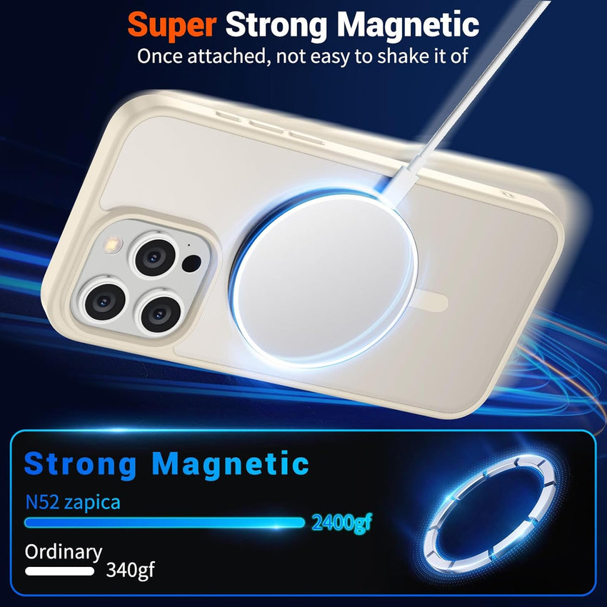 SUPFINE Magnetic for iPhone 15 Pro Case (Compatible with MagSafe) (Military Grade Drop Protection) Slim Translucent Matte Shockproof with Anti - Fingerprint Phone Case,Antique White - 7DAY'S