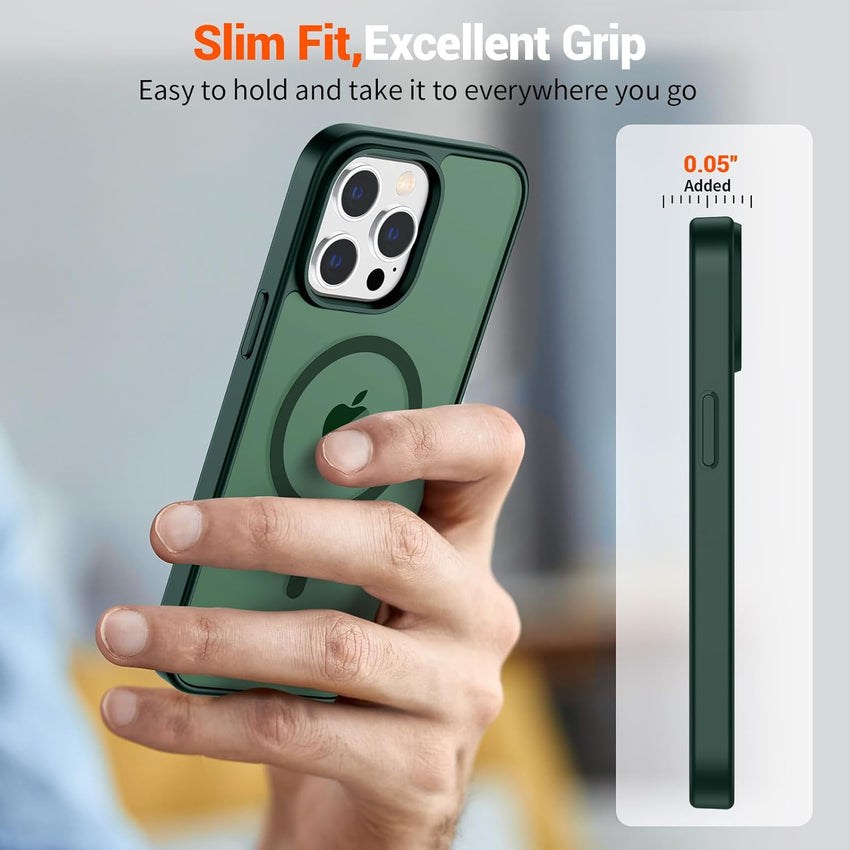 SUPFINE Magnetic for iPhone 15 Pro Case (Compatible with MagSafe) (Military Grade Drop Protection) Slim Translucent Matte Shockproof with Anti - Fingerprint Phone Case,Forest Green - 7DAY'S