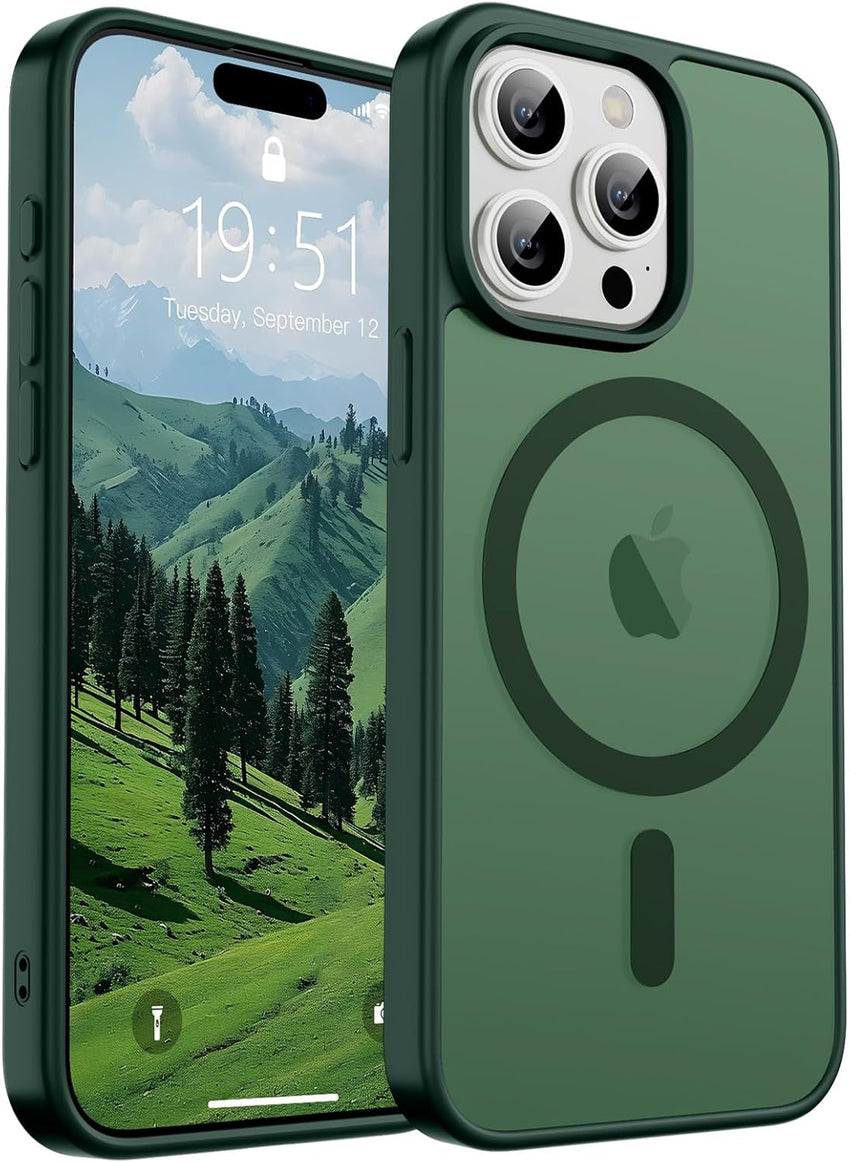 SUPFINE Magnetic for iPhone 15 Pro Case (Compatible with MagSafe) (Military Grade Drop Protection) Slim Translucent Matte Shockproof with Anti - Fingerprint Phone Case,Forest Green - 7DAY'S