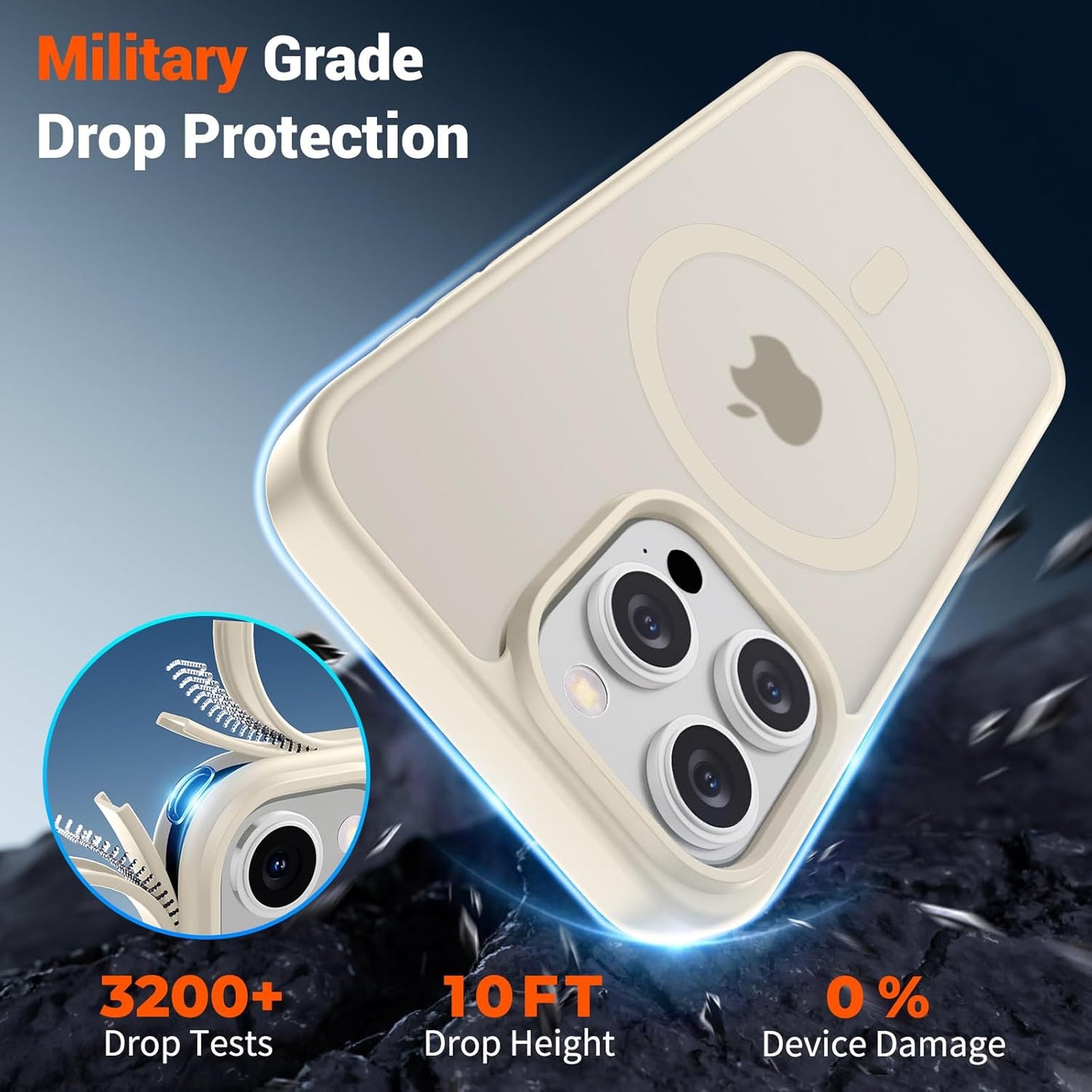 SUPFINE Magnetic for iPhone 15 Pro Case (Compatible with MagSafe) (Military Grade Drop Protection) Slim Translucent Matte Shockproof with Anti - Fingerprint Phone Case,Antique White - 7DAY'S