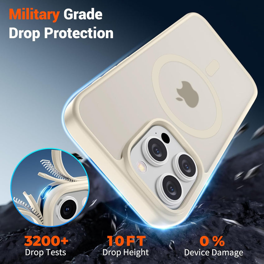 SUPFINE Magnetic for iPhone 15 Pro Case (Compatible with MagSafe) (Military Grade Drop Protection) Slim Translucent Matte Shockproof with Anti - Fingerprint Phone Case,Antique White - 7DAY'S