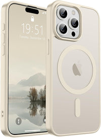 SUPFINE Magnetic for iPhone 15 Pro Case (Compatible with MagSafe) (Military Grade Drop Protection) Slim Translucent Matte Shockproof with Anti - Fingerprint Phone Case,Antique White - 7DAY'S