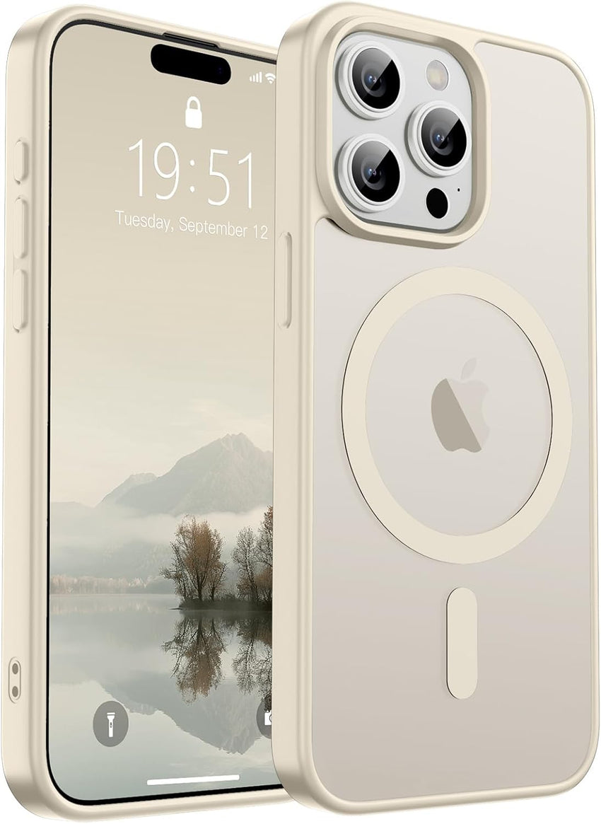 SUPFINE Magnetic for iPhone 15 Pro Case (Compatible with MagSafe) (Military Grade Drop Protection) Slim Translucent Matte Shockproof with Anti - Fingerprint Phone Case,Antique White - 7DAY'S