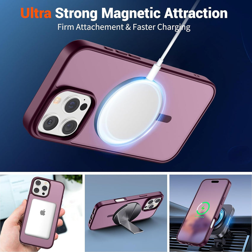 SUPFINE Magnetic for iPhone 16 Pro Case (Compatible with MagSafe) (Military Grade Drop Protection) Slim Translucent Matte Shockproof with Anti - Fingerprint Phone Case,Wine Red - 7DAY'S