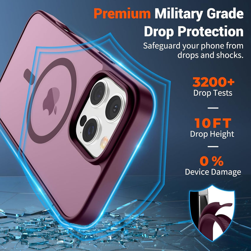 SUPFINE Magnetic for iPhone 16 Pro Case (Compatible with MagSafe) (Military Grade Drop Protection) Slim Translucent Matte Shockproof with Anti - Fingerprint Phone Case,Wine Red - 7DAY'S
