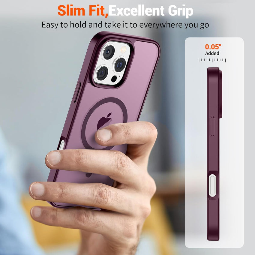 SUPFINE Magnetic for iPhone 16 Pro Case (Compatible with MagSafe) (Military Grade Drop Protection) Slim Translucent Matte Shockproof with Anti - Fingerprint Phone Case,Wine Red - 7DAY'S