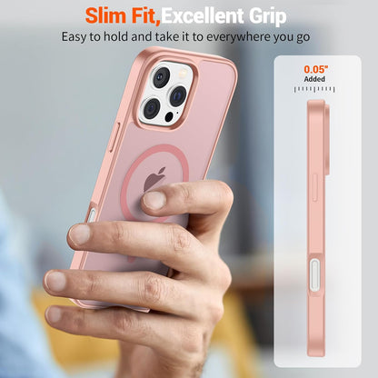 SUPFINE Magnetic for iPhone 16 Pro Case (Compatible with MagSafe) (Military Grade Drop Protection) Slim Translucent Matte Shockproof with Anti - Fingerprint Phone Case,Pink - 7DAY'S
