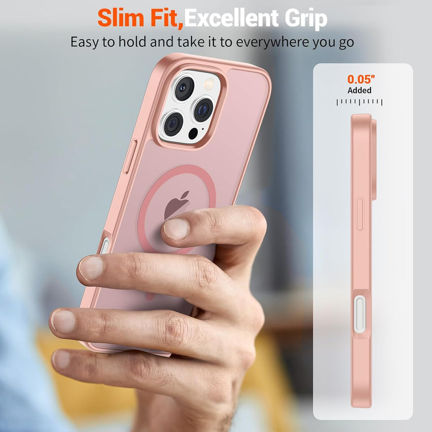 SUPFINE Magnetic for iPhone 16 Pro Case (Compatible with MagSafe) (Military Grade Drop Protection) Slim Translucent Matte Shockproof with Anti - Fingerprint Phone Case,Pink - 7DAY'S