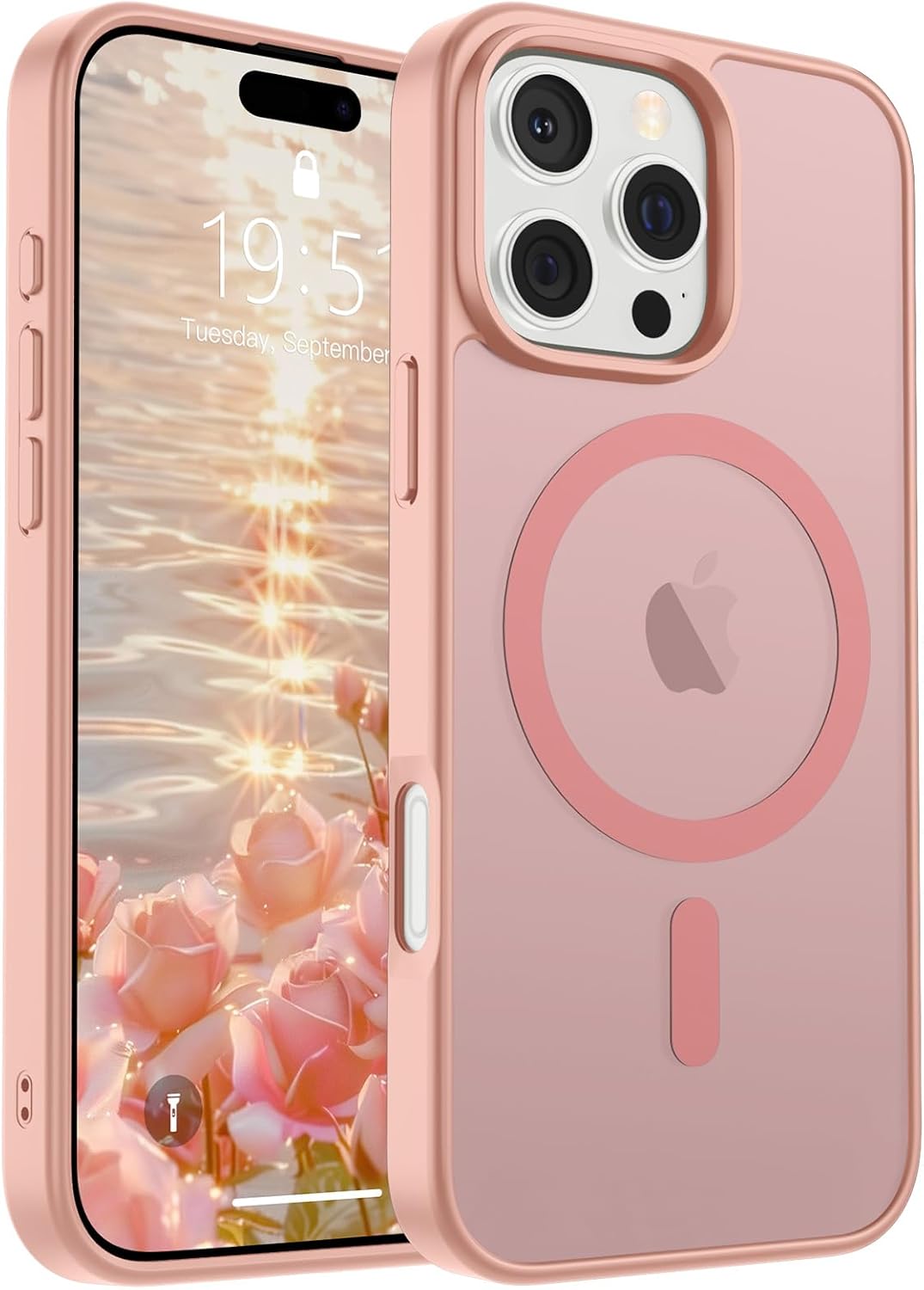SUPFINE Magnetic for iPhone 16 Pro Case (Compatible with MagSafe) (Military Grade Drop Protection) Slim Translucent Matte Shockproof with Anti - Fingerprint Phone Case,Pink - 7DAY'S