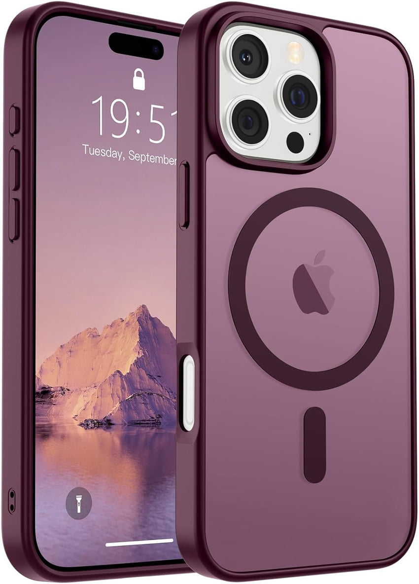 SUPFINE Magnetic for iPhone 16 Pro Case (Compatible with MagSafe) (Military Grade Drop Protection) Slim Translucent Matte Shockproof with Anti - Fingerprint Phone Case,Wine Red - 7DAY'S