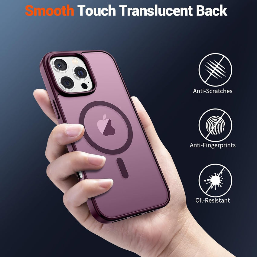 SUPFINE Magnetic for iPhone 16 Pro Case (Compatible with MagSafe) (Military Grade Drop Protection) Slim Translucent Matte Shockproof with Anti - Fingerprint Phone Case,Wine Red - 7DAY'S