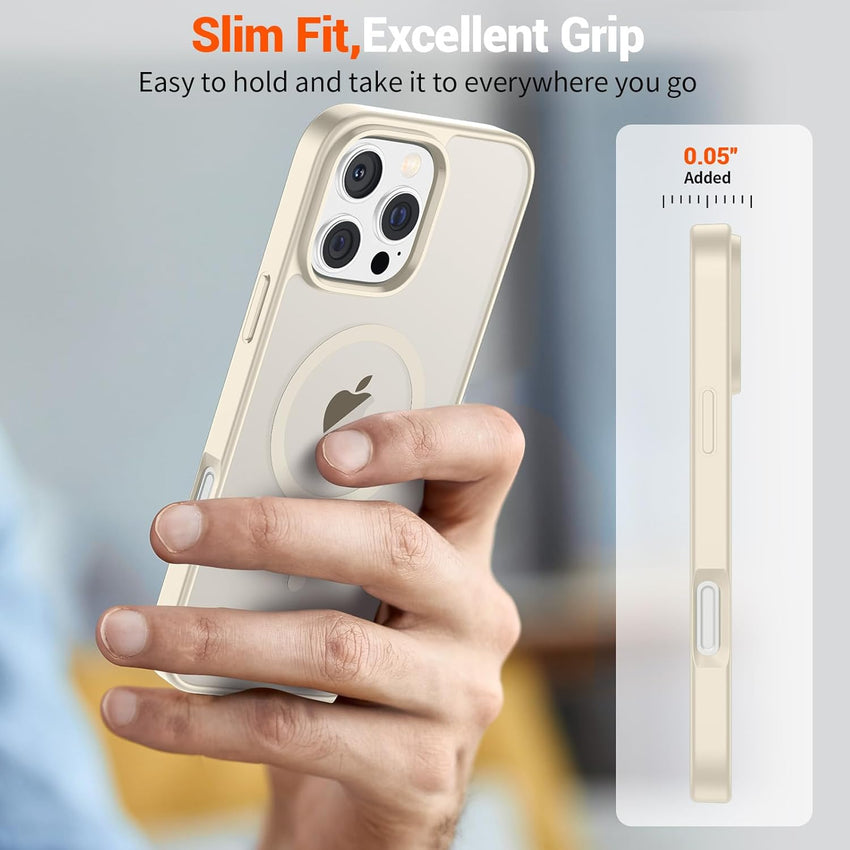 SUPFINE Magnetic for iPhone 16 Pro Case (Compatible with MagSafe) (Military Grade Drop Protection) Slim Translucent Matte Shockproof with Anti - Fingerprint Phone Case,Antique White - 7DAY'S