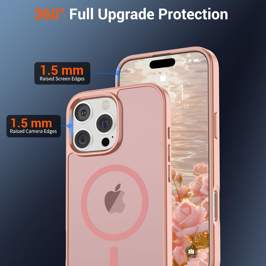 SUPFINE Magnetic for iPhone 16 Pro Case (Compatible with MagSafe) (Military Grade Drop Protection) Slim Translucent Matte Shockproof with Anti - Fingerprint Phone Case,Pink - 7DAY'S