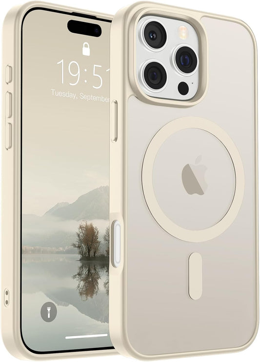 SUPFINE Magnetic for iPhone 16 Pro Case (Compatible with MagSafe) (Military Grade Drop Protection) Slim Translucent Matte Shockproof with Anti - Fingerprint Phone Case,Antique White - 7DAY'S
