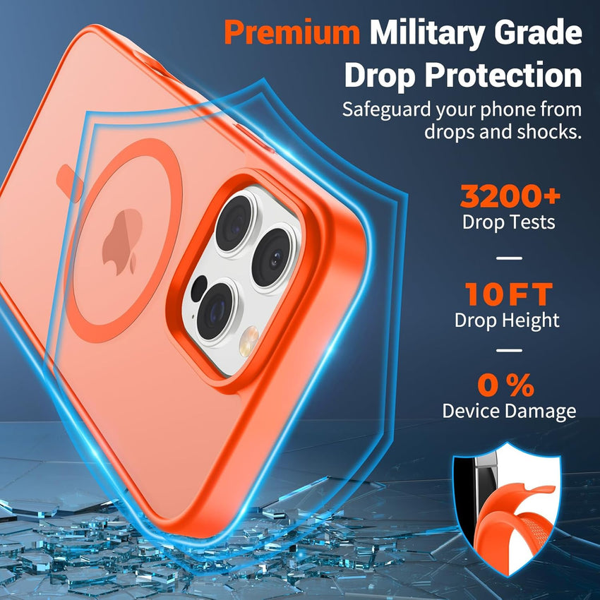 SUPFINE Magnetic for iPhone 16 Pro Max Case (Compatible with MagSafe) (Military Grade Drop Protection) Slim Translucent Matte Shockproof with Anti - Fingerprint Phone Case,Orange - 7DAY'S