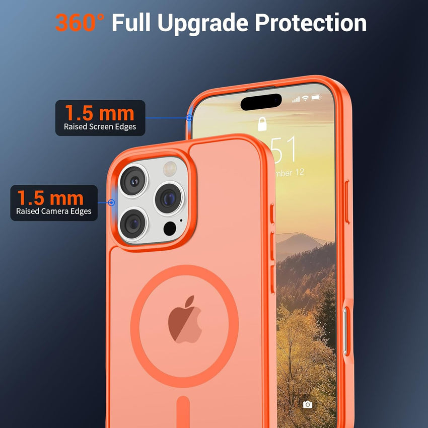 SUPFINE Magnetic for iPhone 16 Pro Max Case (Compatible with MagSafe) (Military Grade Drop Protection) Slim Translucent Matte Shockproof with Anti - Fingerprint Phone Case,Orange - 7DAY'S