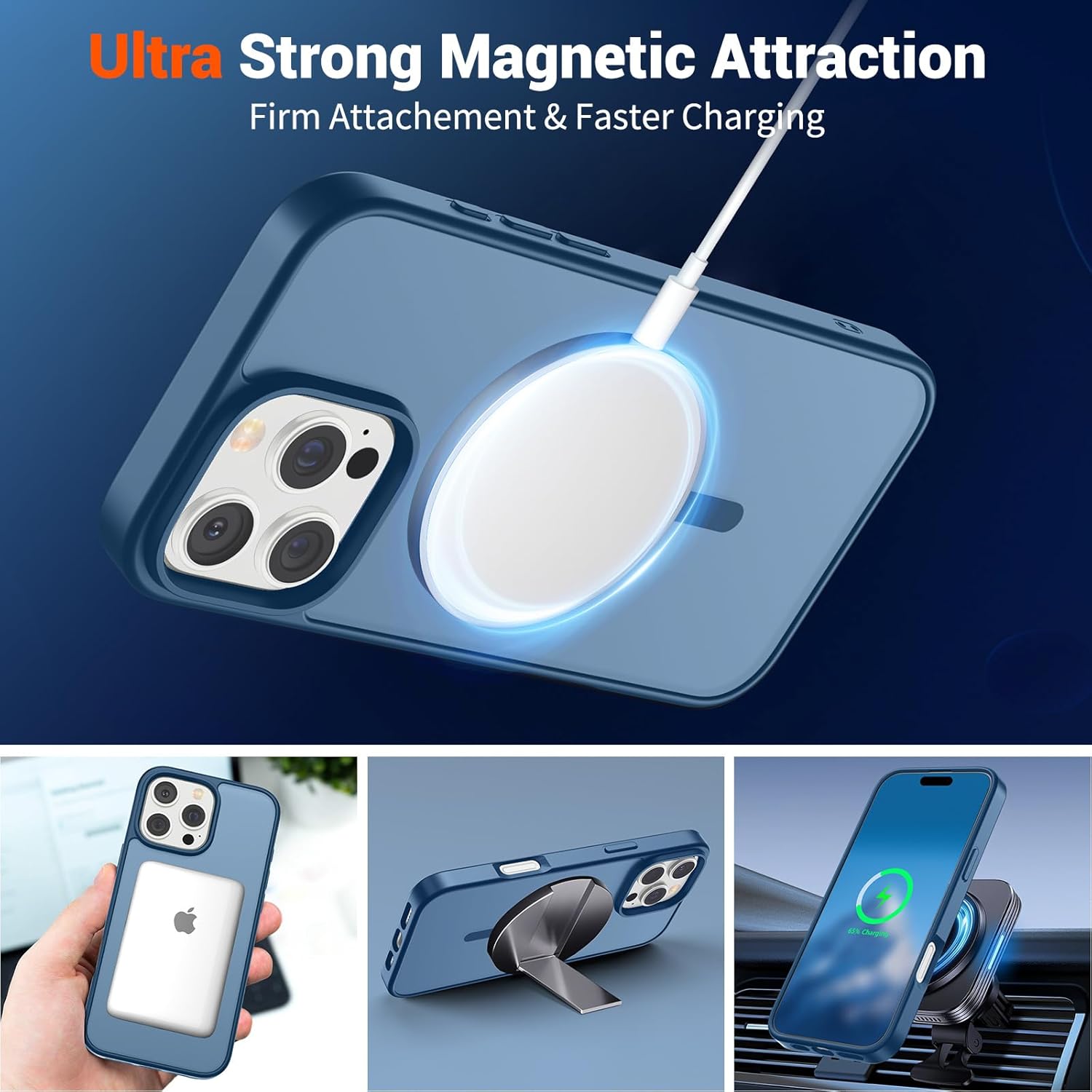 SUPFINE Magnetic for iPhone 16 Pro Max Case (Compatible with MagSafe) (Military Grade Drop Protection) Slim Translucent Matte Shockproof with Anti - Fingerprint Phone Case, Deep Blue - 7DAY'S