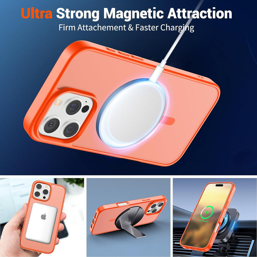 SUPFINE Magnetic for iPhone 16 Pro Max Case (Compatible with MagSafe) (Military Grade Drop Protection) Slim Translucent Matte Shockproof with Anti - Fingerprint Phone Case,Orange - 7DAY'S