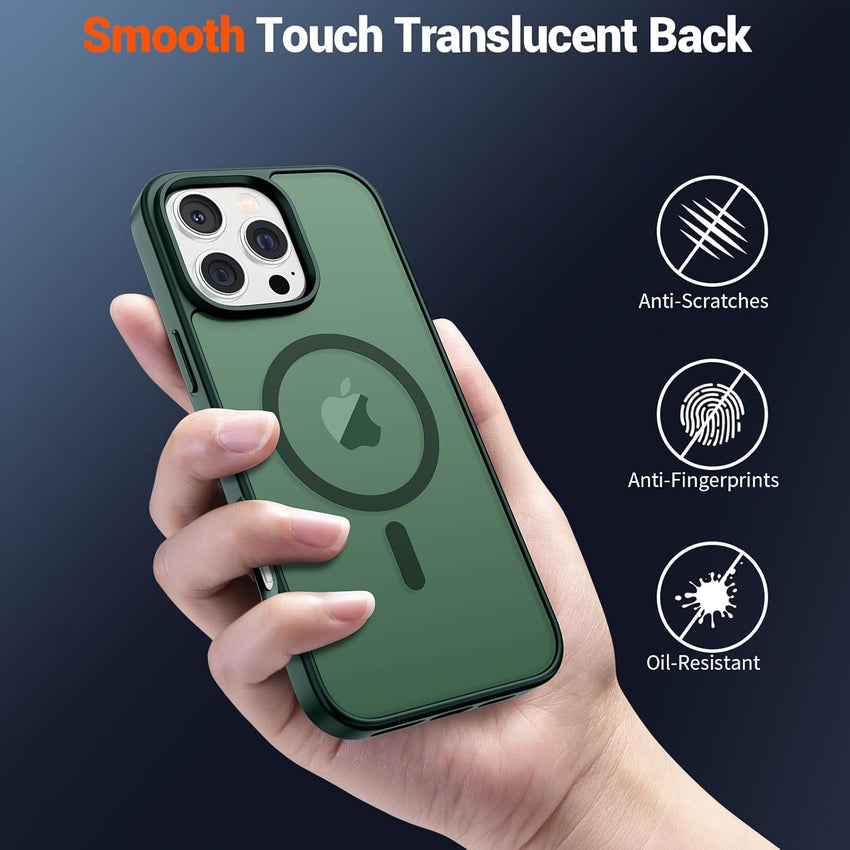 SUPFINE Magnetic for iPhone 16 Pro Max Case (Compatible with MagSafe) (Military Grade Drop Protection) Slim Translucent Matte Shockproof with Anti - Fingerprint Phone Case,Forest Green - 7DAY'S