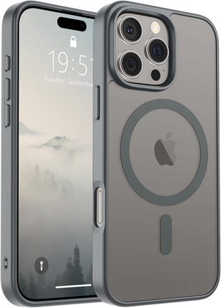 iPhone 16 Pro Max Case (Compatible with MagSafe) (Military Grade Drop Protection) Slim Translucent Matte Shockproof with Anti-Fingerprint Phone Case,Gray
