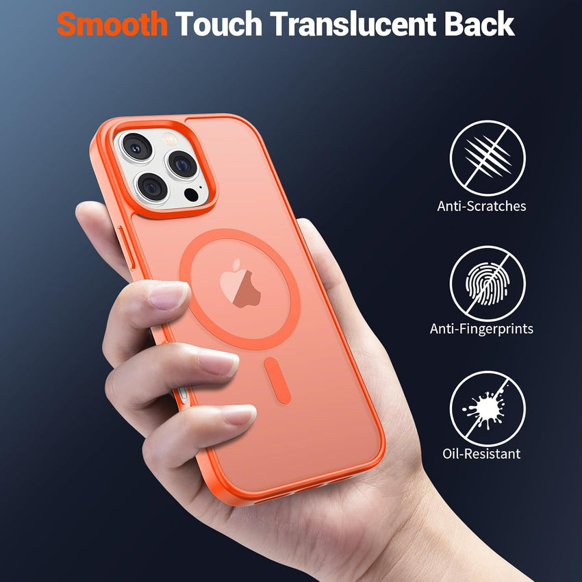 SUPFINE Magnetic for iPhone 16 Pro Max Case (Compatible with MagSafe) (Military Grade Drop Protection) Slim Translucent Matte Shockproof with Anti - Fingerprint Phone Case,Orange - 7DAY'S