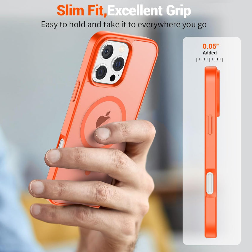 SUPFINE Magnetic for iPhone 16 Pro Max Case (Compatible with MagSafe) (Military Grade Drop Protection) Slim Translucent Matte Shockproof with Anti - Fingerprint Phone Case,Orange - 7DAY'S