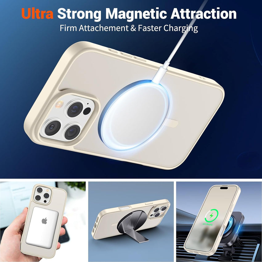SUPFINE Magnetic for iPhone 16 Pro Max Case (Compatible with MagSafe) (Military Grade Drop Protection) Slim Translucent Matte Shockproof with Anti - Fingerprint Phone Case,Antique White - 7DAY'S